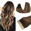 imageDOORES Human Hair Extensions Tape in Balayage Chocolate Brown to Caramel Blonde 18 Inch Natural Tape in Hair Extensions Seamless Straight Real Remy 50g 20pcs
