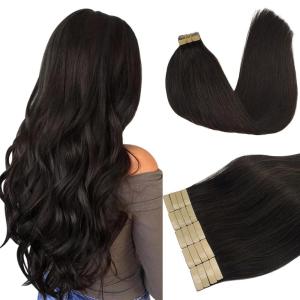 imageDOORES Tape in Hair Extension Real Human Remy Dark Brown Remy Tape in Human Hair Straight Skin Weft Natural Hair Extensions Tapeins 18 Inch 50g 20pcs