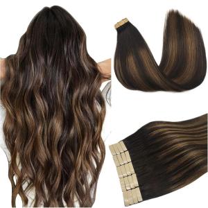 imageDOORES Tape in Hair Extensions Human Hair Balayage Dark Brown to Chestnut Brown 50g 20pcs 18 Inch Human Hair Extensions Natural Remy Straight Hair Skin Weft