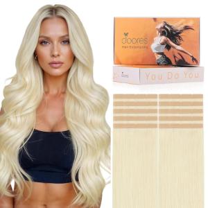 imageDOORES Tape in Hair Extensions Human Hair Dark Brown 18 Inch 50g 10pcs Wide Tape in Extensions Real Remy Invisible Seamless Tapeins Silky Straight Skin Weft Folding Wear60A Platinum Blonde