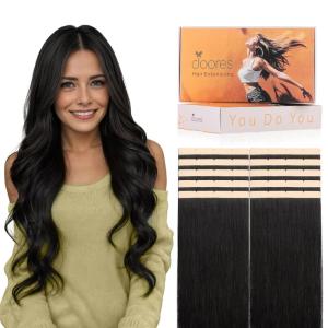 imageDOORES Tape in Hair Extensions Human Hair Dark Brown 18 Inch 50g 10pcs Wide Tape in Extensions Real Remy Invisible Seamless Tapeins Silky Straight Skin Weft Folding Wear1B Natural Black