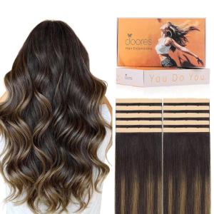 imageDOORES Tape in Hair Extensions Human Hair Dark Brown 18 Inch 50g 10pcs Wide Tape in Extensions Real Remy Invisible Seamless Tapeins Silky Straight Skin Weft Folding Wear262 Dark Brown to Chestnut Brown