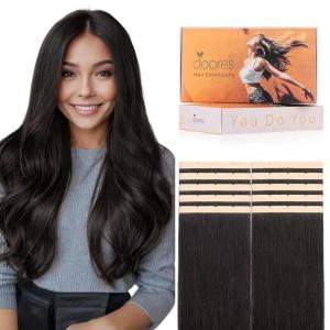imageDOORES Tape in Hair Extensions Human Hair Dark Brown 18 Inch 50g 10pcs Wide Tape in Extensions Real Remy Invisible Seamless Tapeins Silky Straight Skin Weft Folding Wear2 Dark Brown
