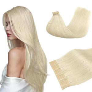 imageDOORES Tape in Hair Extensions Human Hair Platinum Blonde 18 Inch 50g 20pcs Real Human Hair Extensions Tape in Skin Weft Real Straight Blonde Natural Hair Extensions