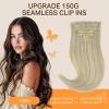 imageDOORES Clip in Hair Extensions Real Human Hair Ash Blonde Highlighted Platinum Blonde 150g 7pcs 20 Inch Invisible Edge