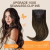 imageDOORES Clip in Hair Extensions Real Human Hair Invisible Edge Dark Brown to Chestnut Brown 18 Inch 130g 7pcs Virgin Thick Straight Natural Weft