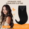 imageDOORES Clip in Hair Extensions Real Human Hair Jet Black 150g 7pcs 20 Inch Invisible Edge Clip in Extensions Long Straight Weft for Women