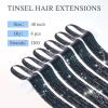 imageDOORES Clip in Hair Tinsel Kit 6 Pcs 24 Inch Rainbow Glitter Tinsel Hair Extensions Girls Women ampamp Kids Heat Resistant Dazzle Fairy Hairstyles Decoration Kit for Birthday Party Christmas HalloweenBlack