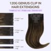 imageDOORES Genius Seamless Clip in Hair Extensions Platinum Blonde 18 Inch 7pcs 120g Human Hair Extensions Seamless Clip ins Weft Straight Hair Invisi Edge Weft262Balayage Dark Brown to Chestnut Brown