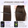 imageDOORES Genius Seamless Clip in Hair Extensions Platinum Blonde 18 Inch 7pcs 120g Human Hair Extensions Seamless Clip ins Weft Straight Hair Invisi Edge Weft262Balayage Dark Brown to Chestnut Brown