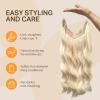 imageDOORES Hair Extensions Real Human Hair Platinum Blonde 95g 18 Inch Real Human Hair Extensions Invisible Line Adjustable Size Hairpiece Secret Wire Extensions for Women