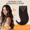 imageDOORES Invisible Edge Clip in Hair Extensions Dark Brown 130g 7pcs 18 Inch Virgin Thick Hair Extensions for Women Silky Straight Weft