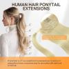 imageDOORES Ponytail Extension Human Hair Extensions Platinum Blonde 18 Inch 80g Clip in Hair Extension Ponytail Straight Wrap Around Hair Extensions Remy Human Hair with Magic Paste Natural Hair613 Bleach Blonde