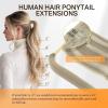 imageDOORES Ponytail Extension Human Hair Extensions Platinum Blonde 18 Inch 80g Clip in Hair Extension Ponytail Straight Wrap Around Hair Extensions Remy Human Hair with Magic Paste Natural Hair17A60A Ash Blonde Highlighted Platinum Blonde
