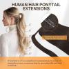 imageDOORES Ponytail Extension Human Hair Extensions Platinum Blonde 18 Inch 80g Clip in Hair Extension Ponytail Straight Wrap Around Hair Extensions Remy Human Hair with Magic Paste Natural Hair2A Light Dark Brown