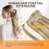 imageDOORES Ponytail Extension Human Hair Extensions Platinum Blonde 18 Inch 80g Clip in Hair Extension Ponytail Straight Wrap Around Hair Extensions Remy Human Hair with Magic Paste Natural Hair18A613A Dark Blonde Highlighted Bleach Blonde