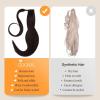 imageDOORES Ponytail Extension Human Hair Extensions Platinum Blonde 18 Inch 80g Clip in Hair Extension Ponytail Straight Wrap Around Hair Extensions Remy Human Hair with Magic Paste Natural Hair2 Dark Brown