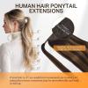imageDOORES Ponytail Extension Human Hair Extensions Platinum Blonde 18 Inch 80g Clip in Hair Extension Ponytail Straight Wrap Around Hair Extensions Remy Human Hair with Magic Paste Natural Hair262 Dark Brown to Chestnut Brown