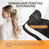 imageDOORES Ponytail Extension Human Hair Extensions Platinum Blonde 18 Inch 80g Clip in Hair Extension Ponytail Straight Wrap Around Hair Extensions Remy Human Hair with Magic Paste Natural Hair1b Natural Black