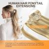 imageDOORES Ponytail Extension Human Hair Extensions Platinum Blonde 18 Inch 80g Clip in Hair Extension Ponytail Straight Wrap Around Hair Extensions Remy Human Hair with Magic Paste Natural Hair1622 Light Blonde Highlighted Golden Blonde