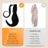 imageDOORES Ponytail Extension Human Hair Extensions Platinum Blonde 18 Inch 80g Clip in Hair Extension Ponytail Straight Wrap Around Hair Extensions Remy Human Hair with Magic Paste Natural Hair1 Jet Black