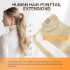 imageDOORES Ponytail Extension Human Hair Extensions Platinum Blonde 18 Inch 80g Clip in Hair Extension Ponytail Straight Wrap Around Hair Extensions Remy Human Hair with Magic Paste Natural Hair60A Platinum Blonde