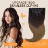 imageDOORES Seamless Clip in Hair Extensions Human Hair Chocolate Dip Color Melt 7pcs 150g 20 Inch Remy Hair Natural Straight Hair Thin Weft Hair invisible Edge