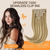 imageDOORES Seamless Clip in Hair Extensions Light Blonde Highlighted Golden Blonde 130g 7pcs 18 Inch Virgin Human Hair Clip in Extensions