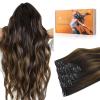 imageDOORES Clip in Hair Extensions Human Hair Extensions Balayage Dark Brown to Chestnut Brown 120g 7pcs 18 Inch Real Human Hair Extensions Clip in Straight Remy Silky Weft