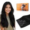 imageDOORES Clip in Hair Extensions Real Human Hair Jet Black 150g 7pcs 20 Inch Invisible Edge Clip in Extensions Long Straight Weft for Women