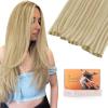 imageDOORES Genius Sew in Hair Extensions Remy Hair 18 Inch Light Blonde Highlighted Golden Blonde 50g Human Hair Extensions Weft Natural Straight