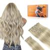 imageDOORES Hair Extensions Ash Blonde Highlighted Platinum Blonde 150g 9pcs 20 Inch Remy Human Hair Extensions Straight Natural Clip in Extensions