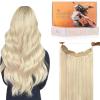 imageDOORES Hair Extensions Real Human Hair Platinum Blonde 95g 18 Inch Real Human Hair Extensions Invisible Line Adjustable Size Hairpiece Secret Wire Extensions for Women