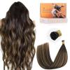 imageDOORES I Tip Hair Extensions Real Human Hair Balayage Dark Brown to Chestnut Brown 18 Inch 50g50sI Tips Hair Extensions Human Hair Invisible I Tips Extensions Cold Fusion Hair Extensions Straight