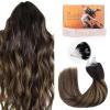 imageDOORES Micro Bead Hair Extensions Real Human Hair for Women Balayage Dark Brown to Chestnut Brown 18 Inch 50g50s Human Hair Extensions