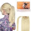 imageDOORES Ponytail Extension Human Hair Extensions Platinum Blonde 18 Inch 80g Clip in Hair Extension Ponytail Straight Wrap Around Hair Extensions Remy Human Hair with Magic Paste Natural Hair613 Bleach Blonde