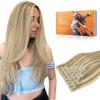 imageDOORES Seamless Clip in Hair Extensions Light Blonde Highlighted Golden Blonde 130g 7pcs 18 Inch Virgin Human Hair Clip in Extensions