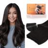 imageDOORES Tape in Weft Hair Extensions Human Hair Dark Brown 18 Inch 50g Wide PU Long Seamless Weft Tape in Remy Extensions Quick Wear