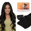 imageDOORES Tape in Weft Hair Extensions Human Hair Natural Black 18 Inch 50g Genius Seamless Extensions Long Wide Genius Seamless Weft Tape in Instant Install