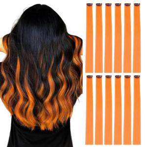imageDOORES 22 Inch Colored Clip in Hair Extensions 12 Pcs Sky Blue Hair Extensions Party Highlights Gift Scene Hair Extensions Colorful Hairpieces Gifts for Girls Synthetic Hairpiece Straight Sky BlueOrange