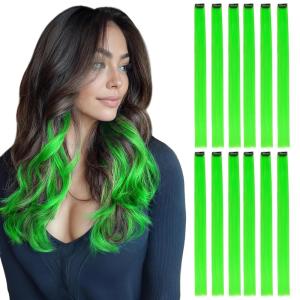 imageDOORES 22 Inch Colored Clip in Hair Extensions 12 Pcs Sky Blue Hair Extensions Party Highlights Gift Scene Hair Extensions Colorful Hairpieces Gifts for Girls Synthetic Hairpiece Straight Sky BlueGreen