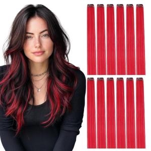 imageDOORES 22 Inch Colored Clip in Hair Extensions 12 Pcs Sky Blue Hair Extensions Party Highlights Gift Scene Hair Extensions Colorful Hairpieces Gifts for Girls Synthetic Hairpiece Straight Sky BlueRed