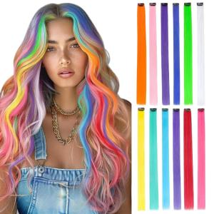 imageDOORES 22 Inch Colored Clip in Hair Extensions 12 Pcs Sky Blue Hair Extensions Party Highlights Gift Scene Hair Extensions Colorful Hairpieces Gifts for Girls Synthetic Hairpiece Straight Sky Blue12COLOR