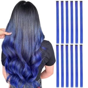 imageDOORES 22 Inch Colored Clip in Hair Extensions 12 Pcs Sky Blue Hair Extensions Party Highlights Gift Scene Hair Extensions Colorful Hairpieces Gifts for Girls Synthetic Hairpiece Straight Sky BlueBlue