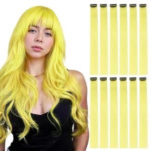 imageDOORES 22 Inch Colored Clip in Hair Extensions 12 Pcs Sky Blue Hair Extensions Party Highlights Gift Scene Hair Extensions Colorful Hairpieces Gifts for Girls Synthetic Hairpiece Straight Sky BlueYellow