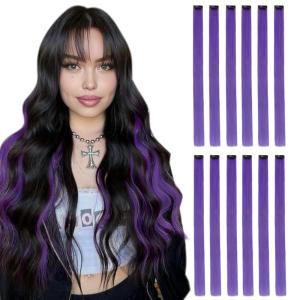 imageDOORES 22 Inch Colored Clip in Hair Extensions 12 Pcs Sky Blue Hair Extensions Party Highlights Gift Scene Hair Extensions Colorful Hairpieces Gifts for Girls Synthetic Hairpiece Straight Sky BlueDeepPurple