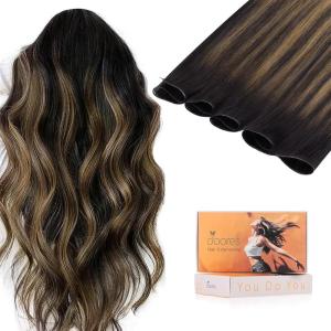 imageDOORES Genius Sew in Weft Hair Extensions Human Hair 20 Inch Natural Black to Chestnut Brown 60g Sew in Extensions Human Hair Handtied Weft Extensions