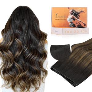 imageDOORES Genius Tape in Weft Hair Extensions Human Hair Balayage Dark Brown to Chestnut Brown 18 Inch 50g Genius Seamless Weft Invisible Wide PU