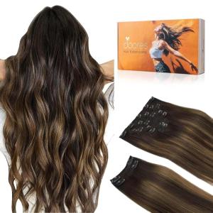 imageDOORES Hair Extensions Real Human Hair Balayage Dark Brown to Chestnut Brown 20 Inch 9pcs 150g Remy Hair Extensions Clip in Human Hair Extensions Clip ins Natural Hair Extensions Thick Straight Hair