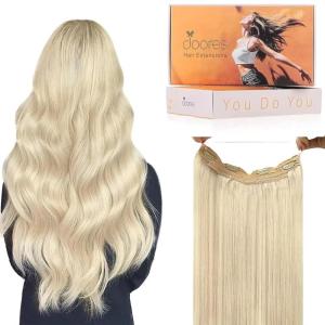 imageDOORES Hair Extensions Real Human Hair Platinum Blonde 95g 18 Inch Real Human Hair Extensions Invisible Line Adjustable Size Hairpiece Secret Wire Extensions for Women